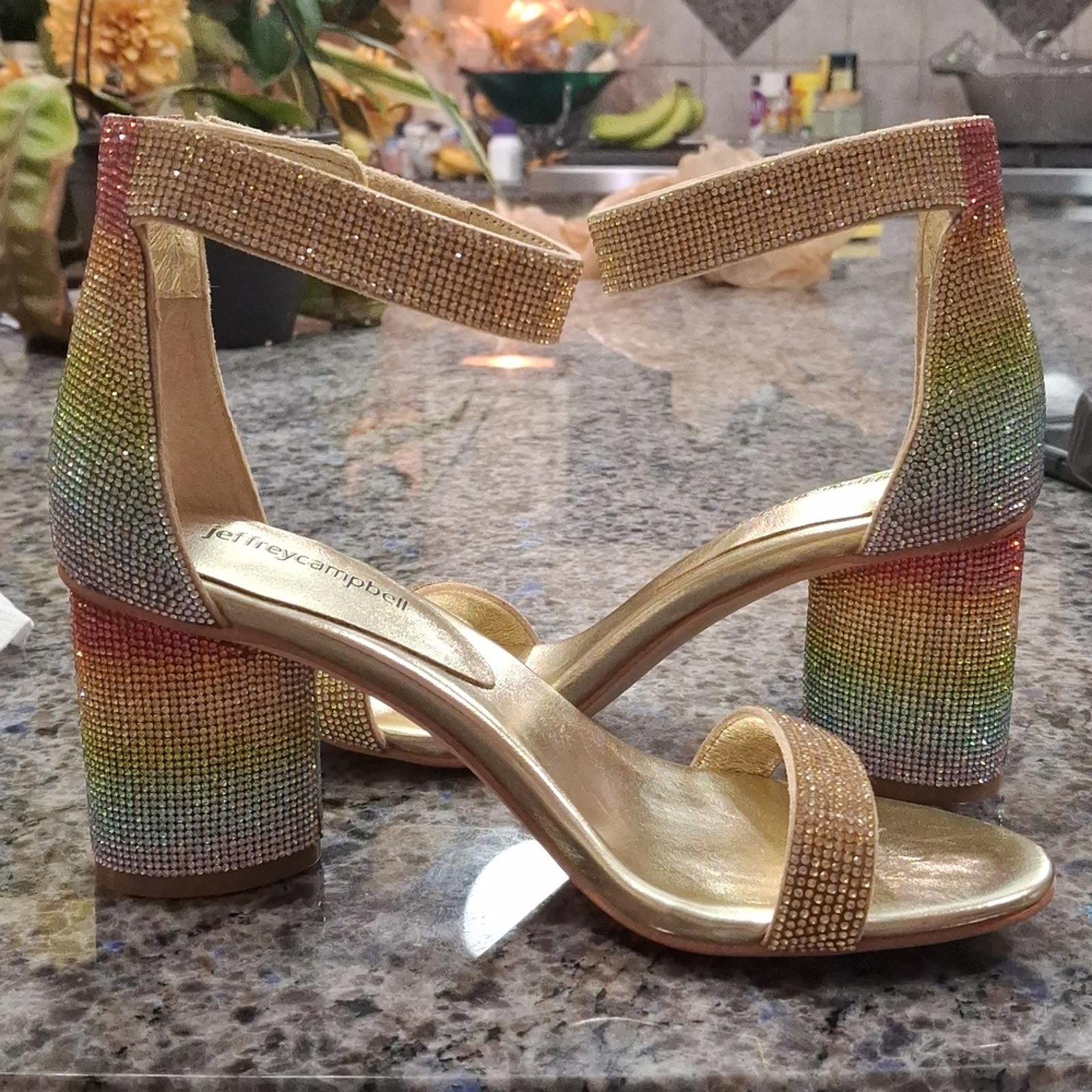 JEFFREY CAMPBELL SZ. 7.5, STUNNING!, Rainbow crystal strappy heels.