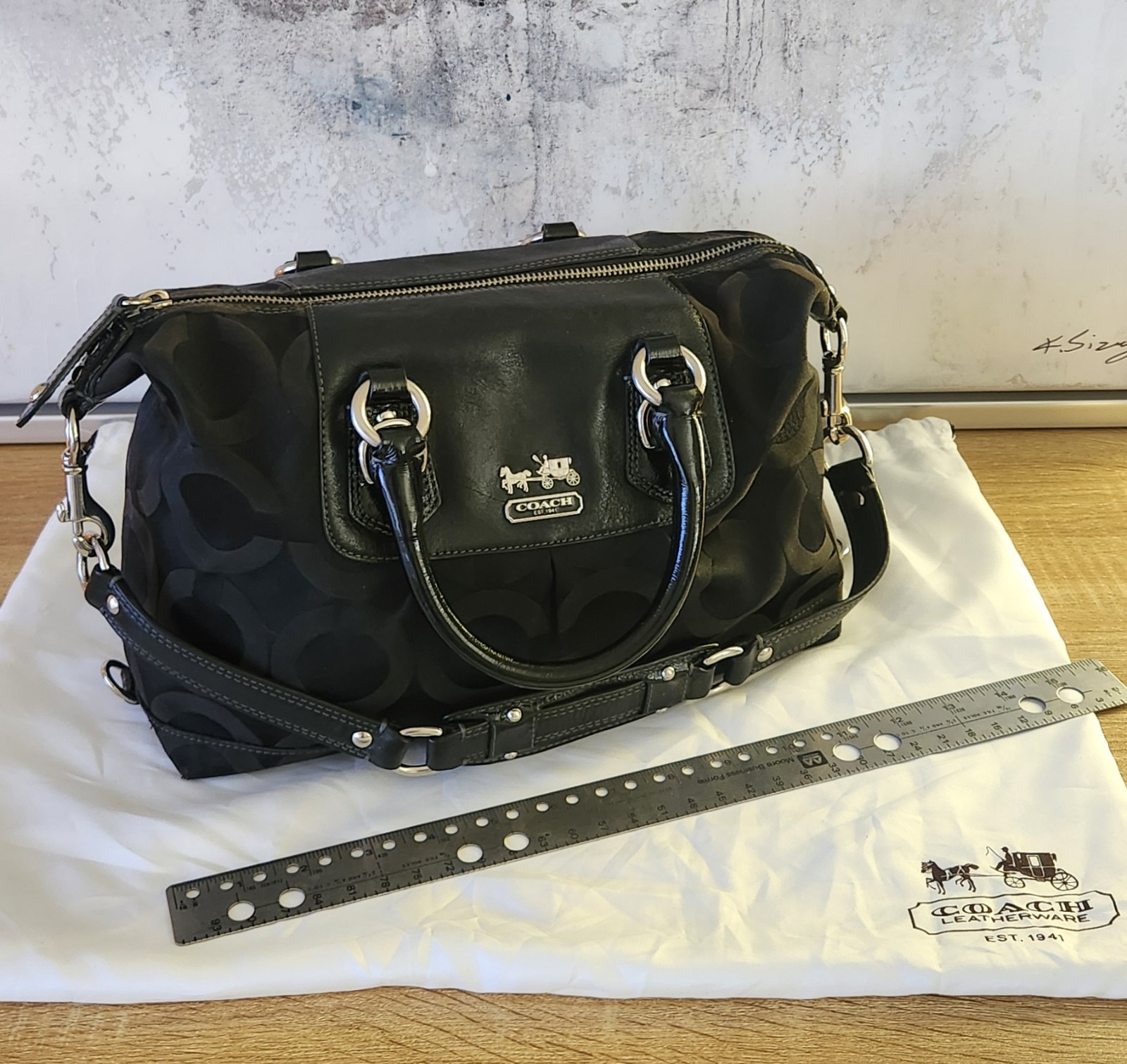 COACH Vintage Madison Sabrina Black Logo Handbag (w/ Dust Cover and More) #12947