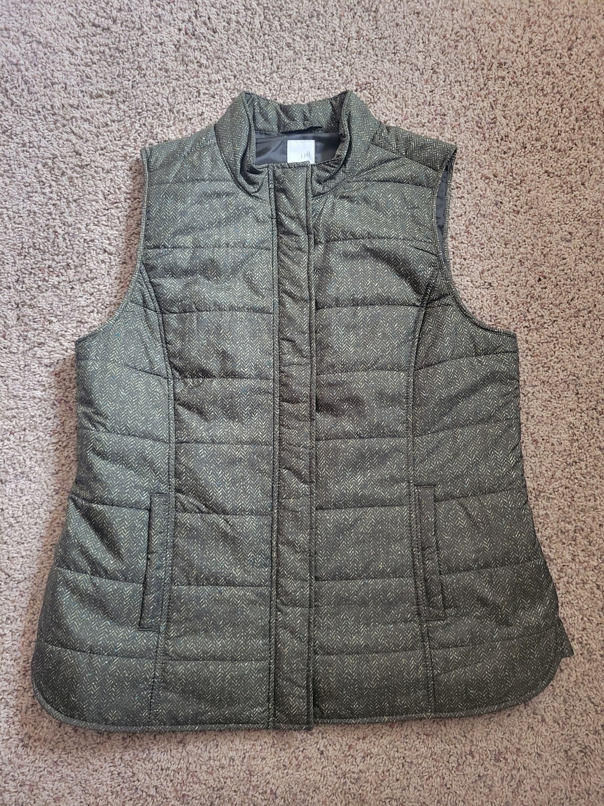 J Jill Green Herringbone Puffer Vest Medium Petite NWT