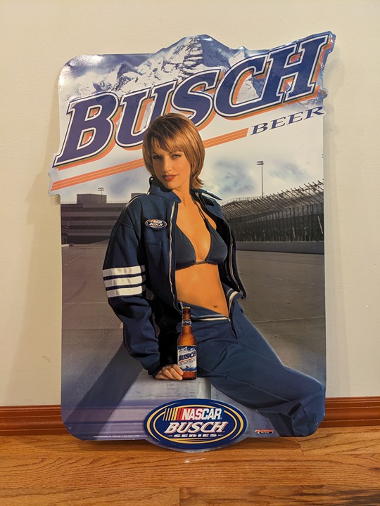 Vintage 2004 Busch Beer Nascar Racing Speedway Pin Up Girl 31 x 21 Metal Poster