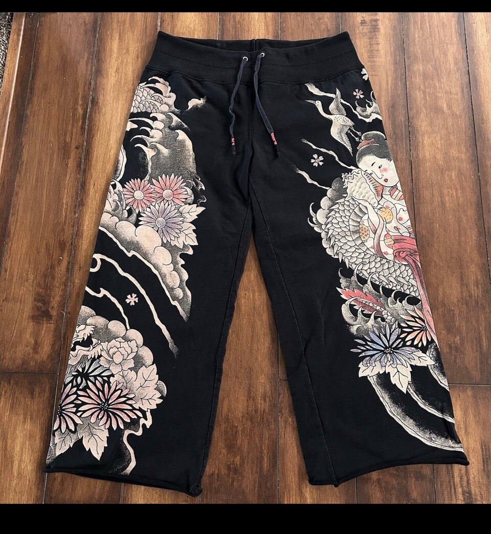 Vintage Lucky Brand Sweatpants Women’s Small Japanese Geisha AOP Y2K