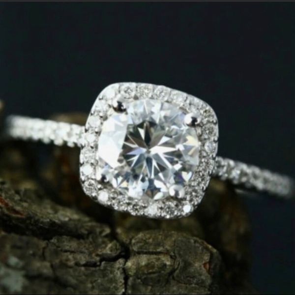 A006 DAINTY AAAAA CZ HALO ENGAGEMENT RING SZ 8