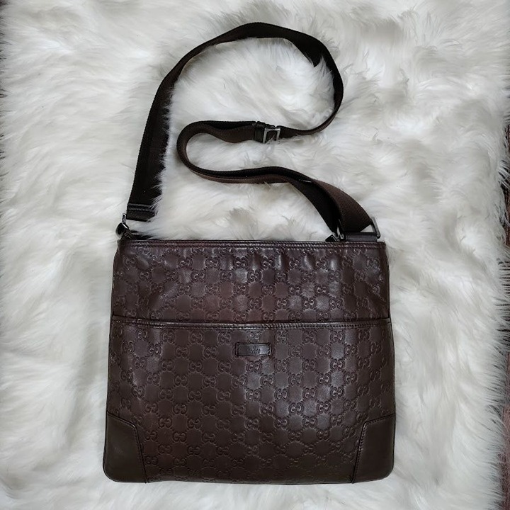GUCCI Guccissima Leather Crossbody Messenger Bag Brown Made in Italy