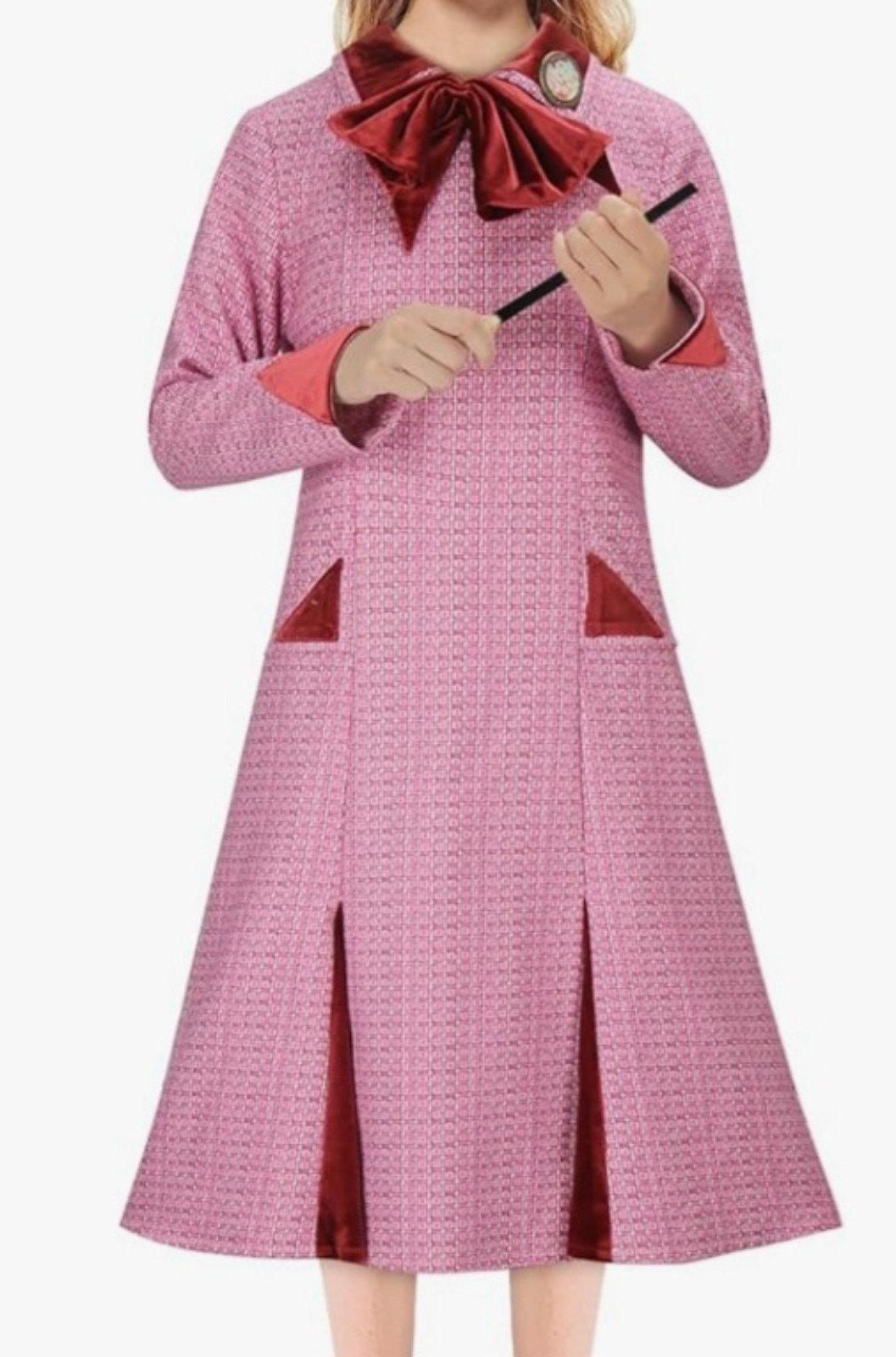 Sorceress Cosplay Pink Plaid Tweed Dress with Pockets (Size XL)