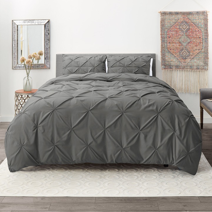 Pinch Pleated Duvet Cover Set, 3Pc Luxurious Premium Quality Cover for Comforter