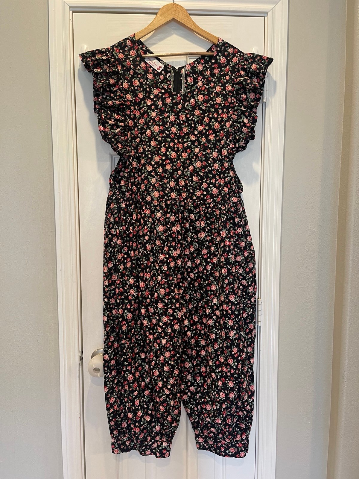 Victorian Dream Floral Jumpsuit Women’s Large Black Ditzy Grandma Cottagecore