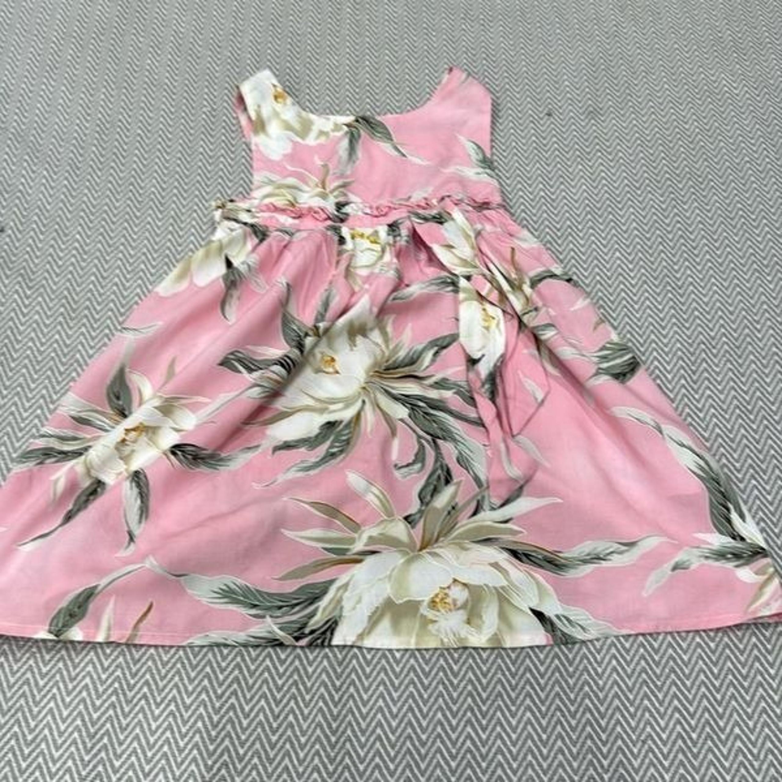 Pink Pleated Hawaiian Dress with Scoop Neck for Girls 24 Months