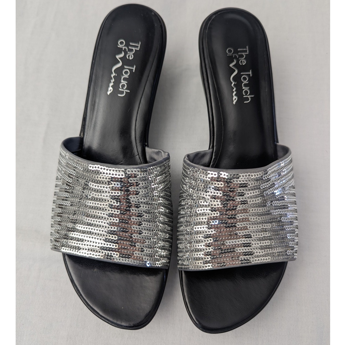 Nina Platform Sandals Size 8 Sequin Silver Metallic Y2K Chunky Sole Party Date