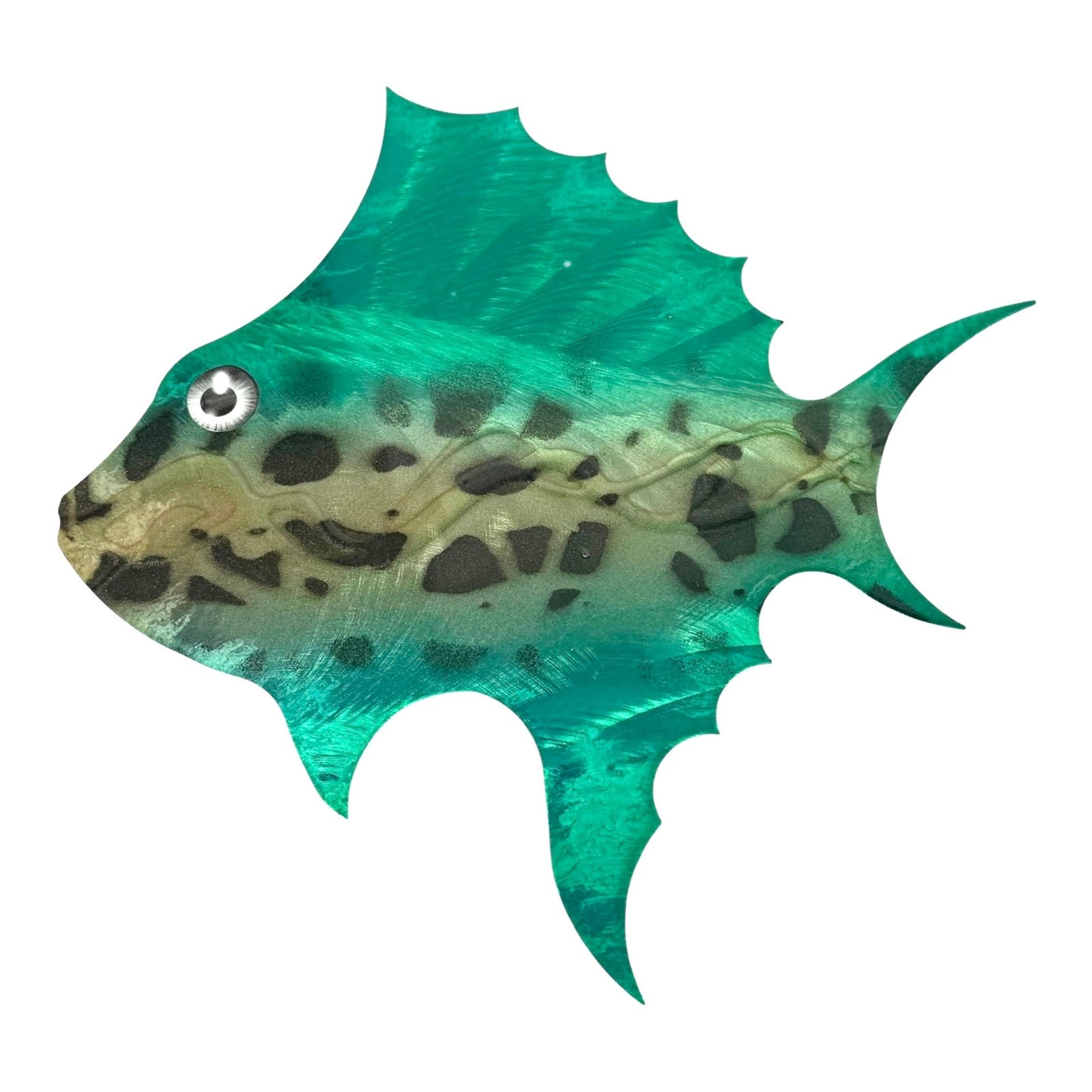 VTG Metal FISH ART Wall Hanging 11.25” Nautical Sea Tropical Water Decor Green