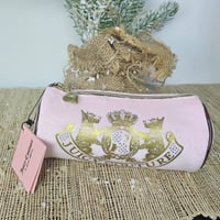 Pink Juicy Couture Barrel Cosmetic Bag Scottie Roll Velour with