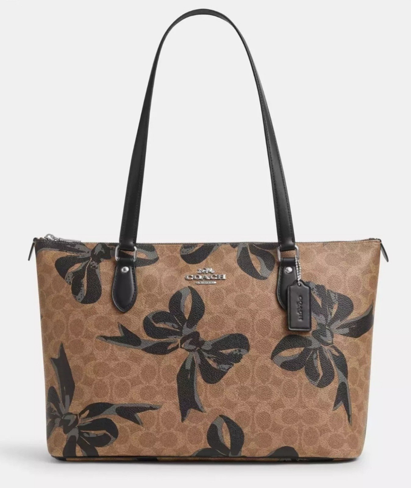 Coach Gallery Tote Shoulder Bag In Signature Canvas With Bow Print