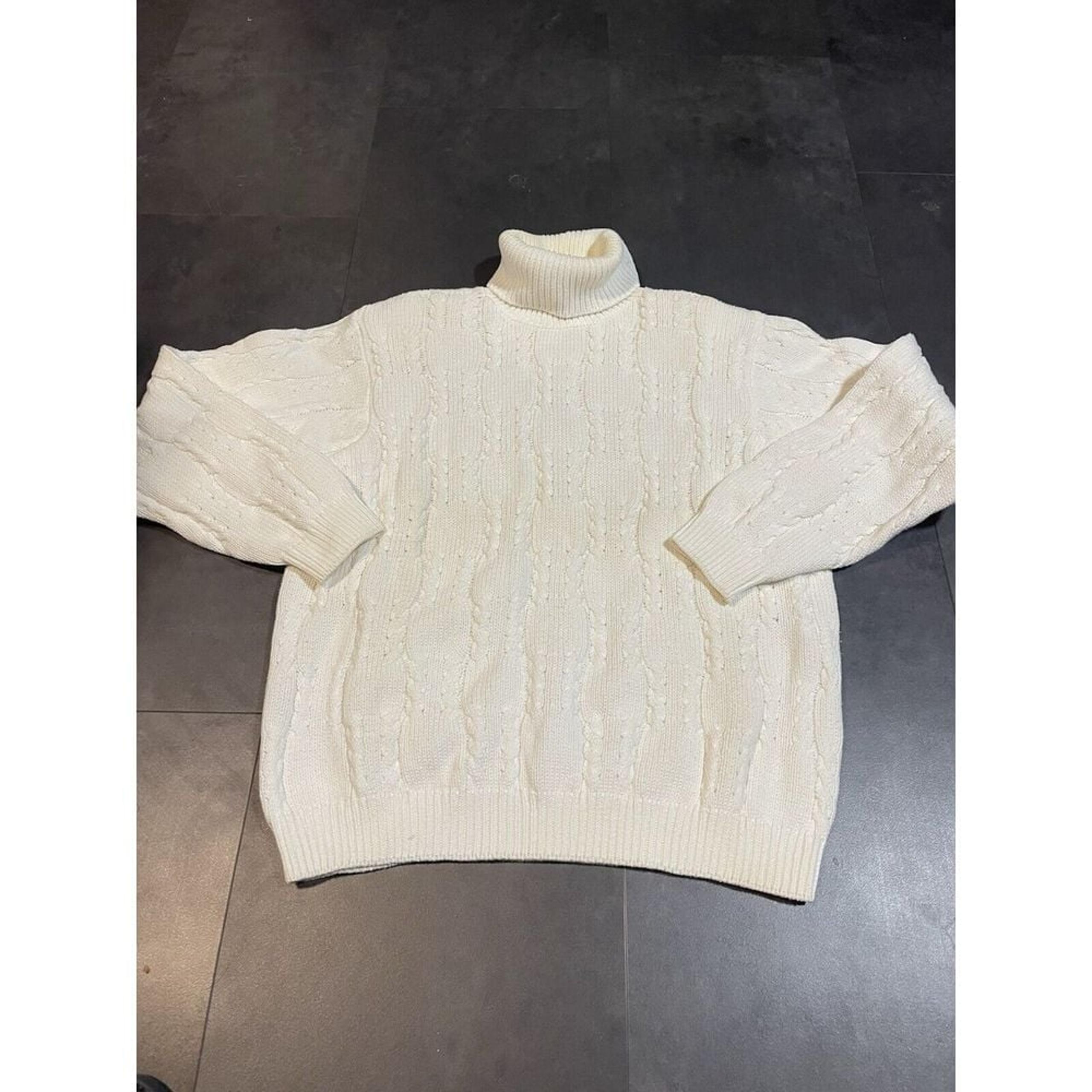 Jeanne Pierre Cotton Chunky Cable Knit Turtleneck Sweater Size M Ivory B-1006
