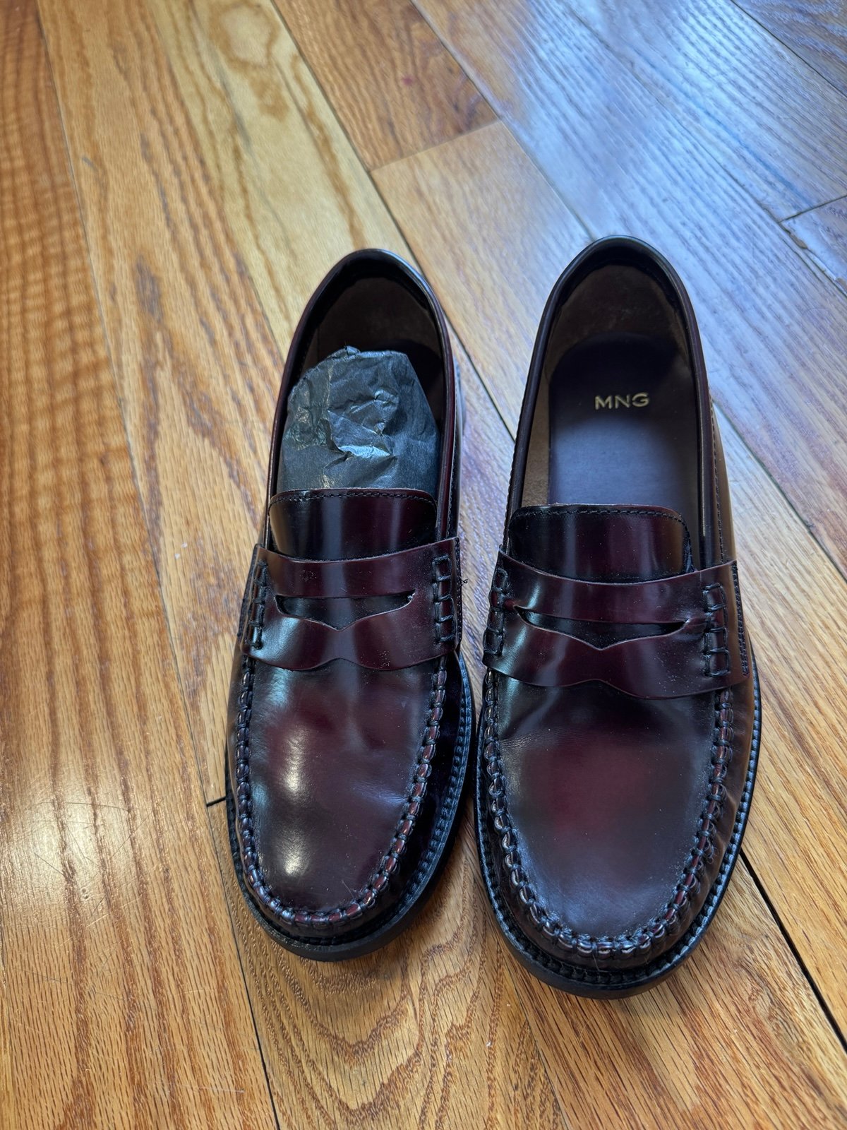 Mango Leather Burgundy Loafers Size 7 Shoes