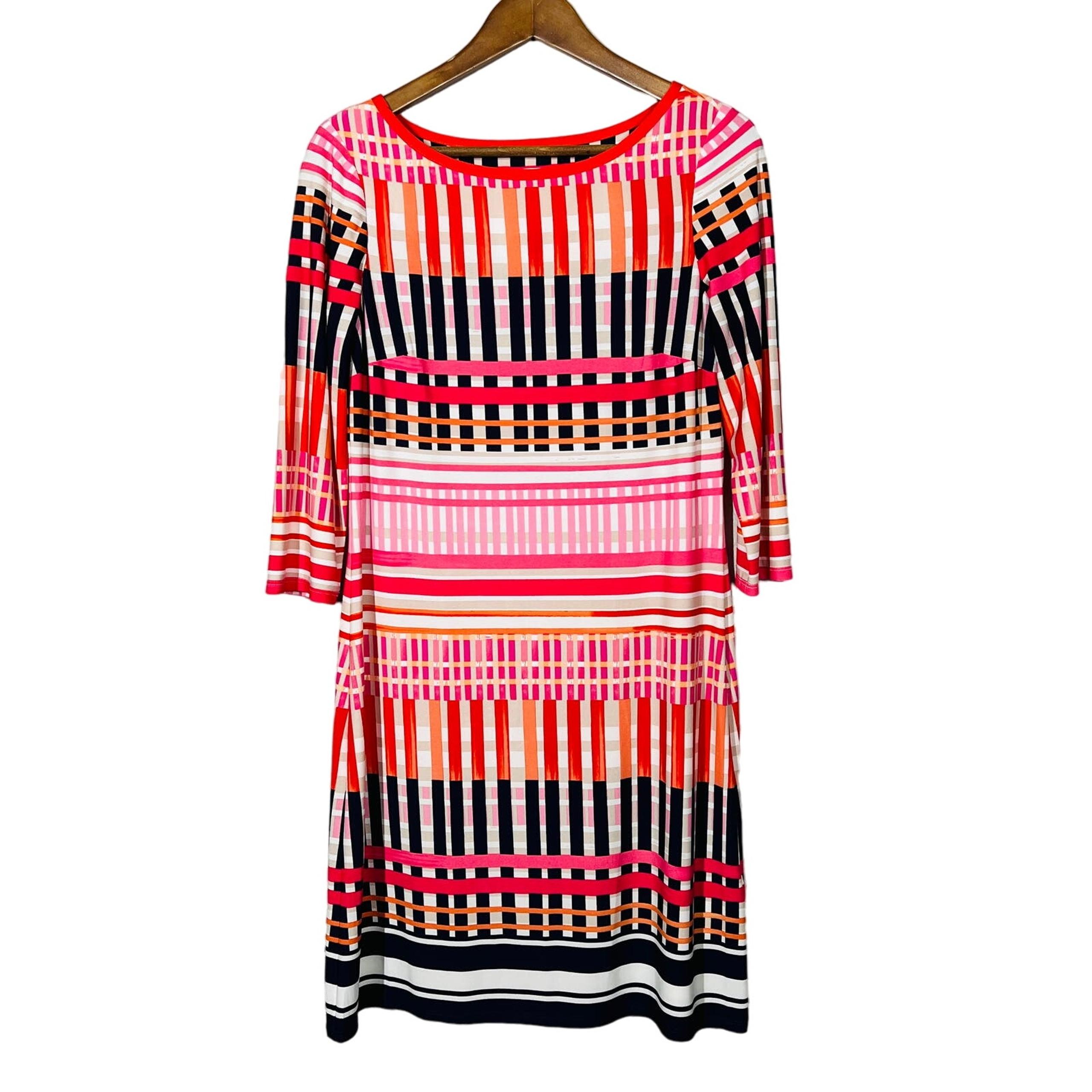 Eliza J Stripe Sheath Dress Scoop Neck 3/4 Sleeve Knee Lgth - 8