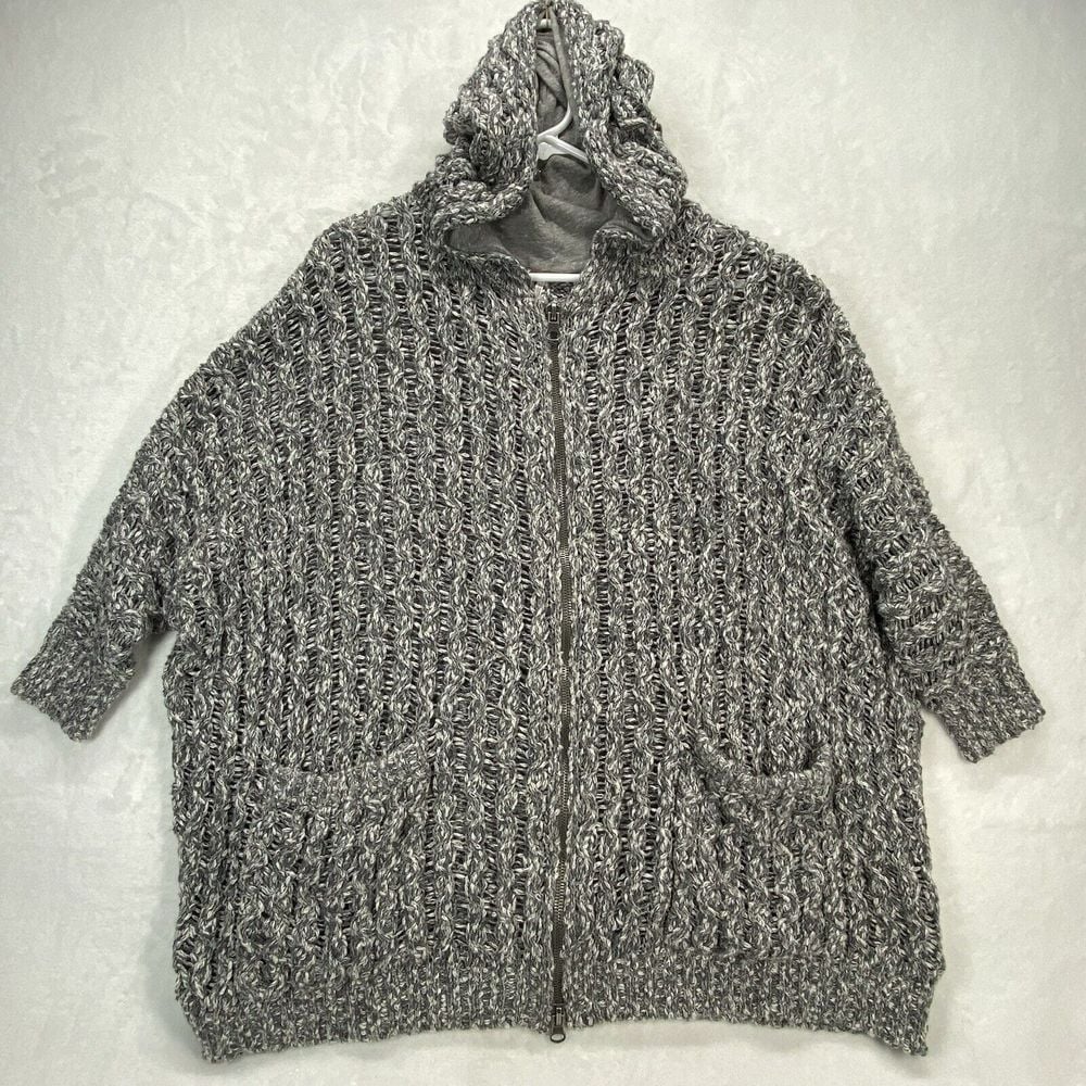 Free People Sweater Jacket Womens XS Oversized Hooded Full Zip Open Knit boho