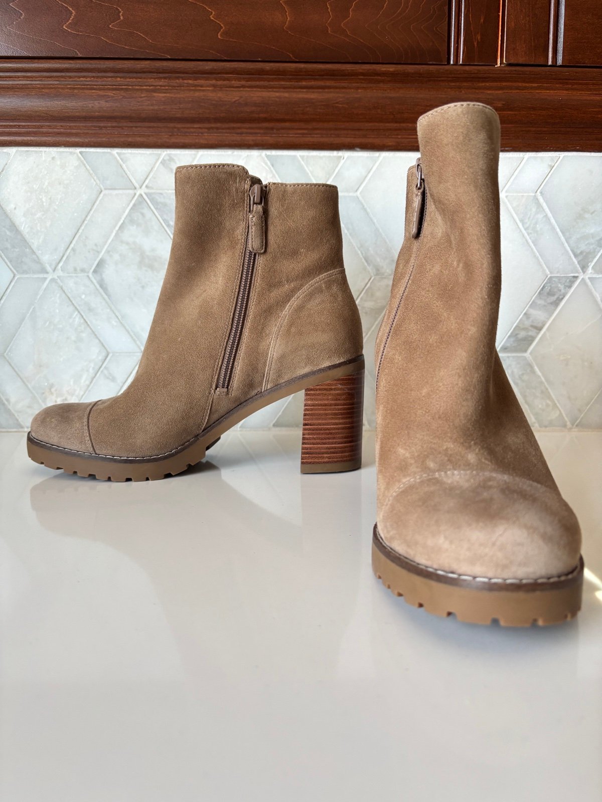 Cole Haan 9B Layered Block Heel Round Toe Suede Tall Ankle Boot Zipper Foster