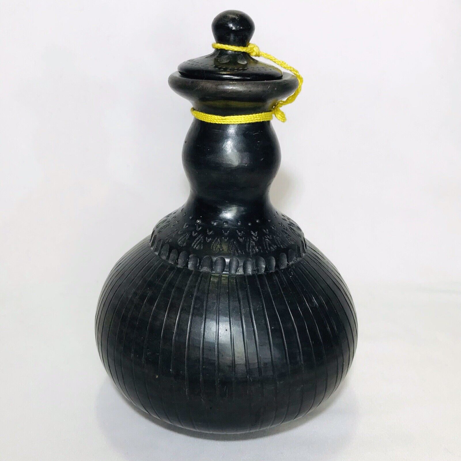 Handcrafted Black Clay Labu Sayong Water Bottle Drinking Gourd Malaysia 5.5”