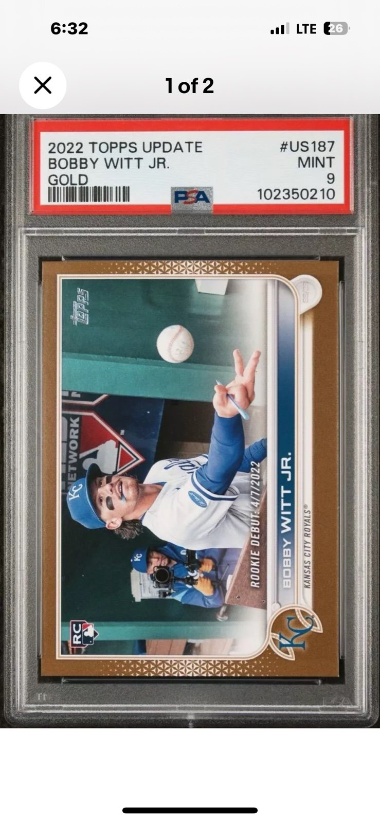Topps 2022 TOPPS UPDATE GOLD #US187 BOBBY WITT JR. ROOKIE RC /2022 PSA 9 MINT