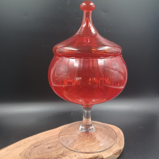 Vintage Red Empoli Circus Tent Lidded Dish - 10.5 T x 5.5 W