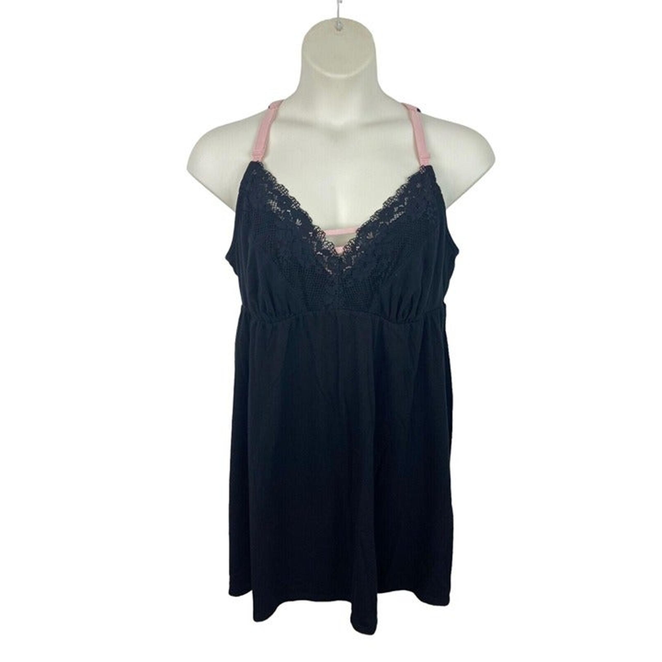 *New Sleep by Cacique Babydoll Nightie Womens Plus Sz  18/20 Black Pink Lace Tie