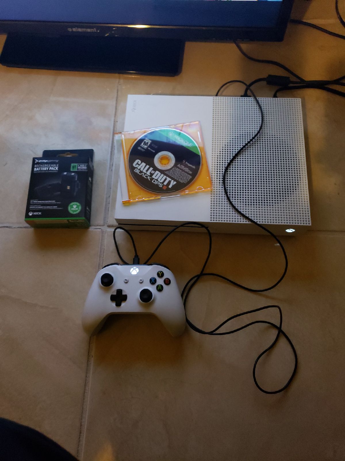 Xbox One S console, controller and batte