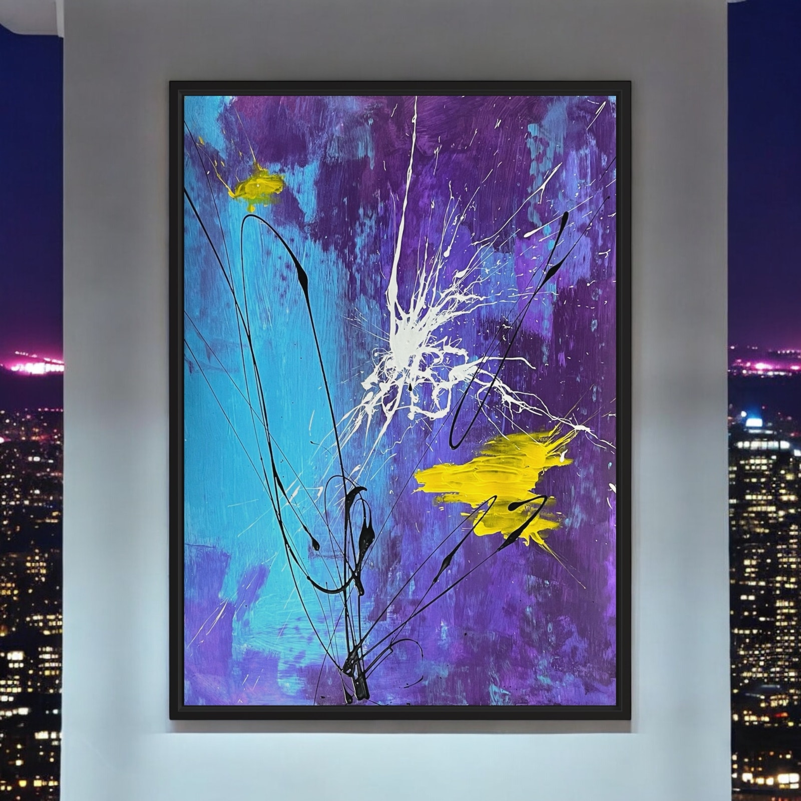 Original Mixed Media Abstract Art Painting 18x24 “Night Life Signed