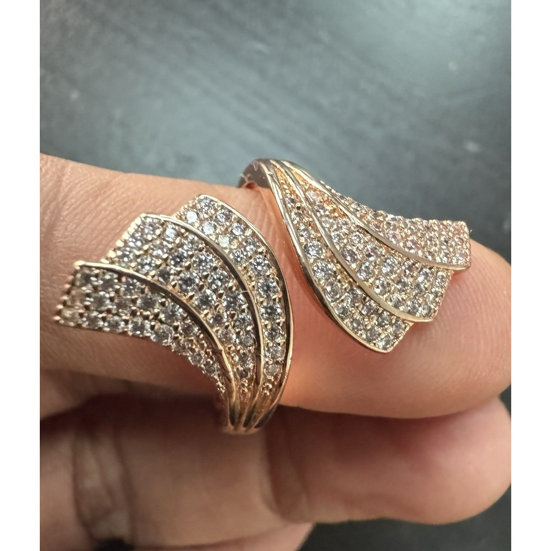 585 14K RG Stamped Rose Gold Sparkle Fan Wavy Open Adjustable Ring