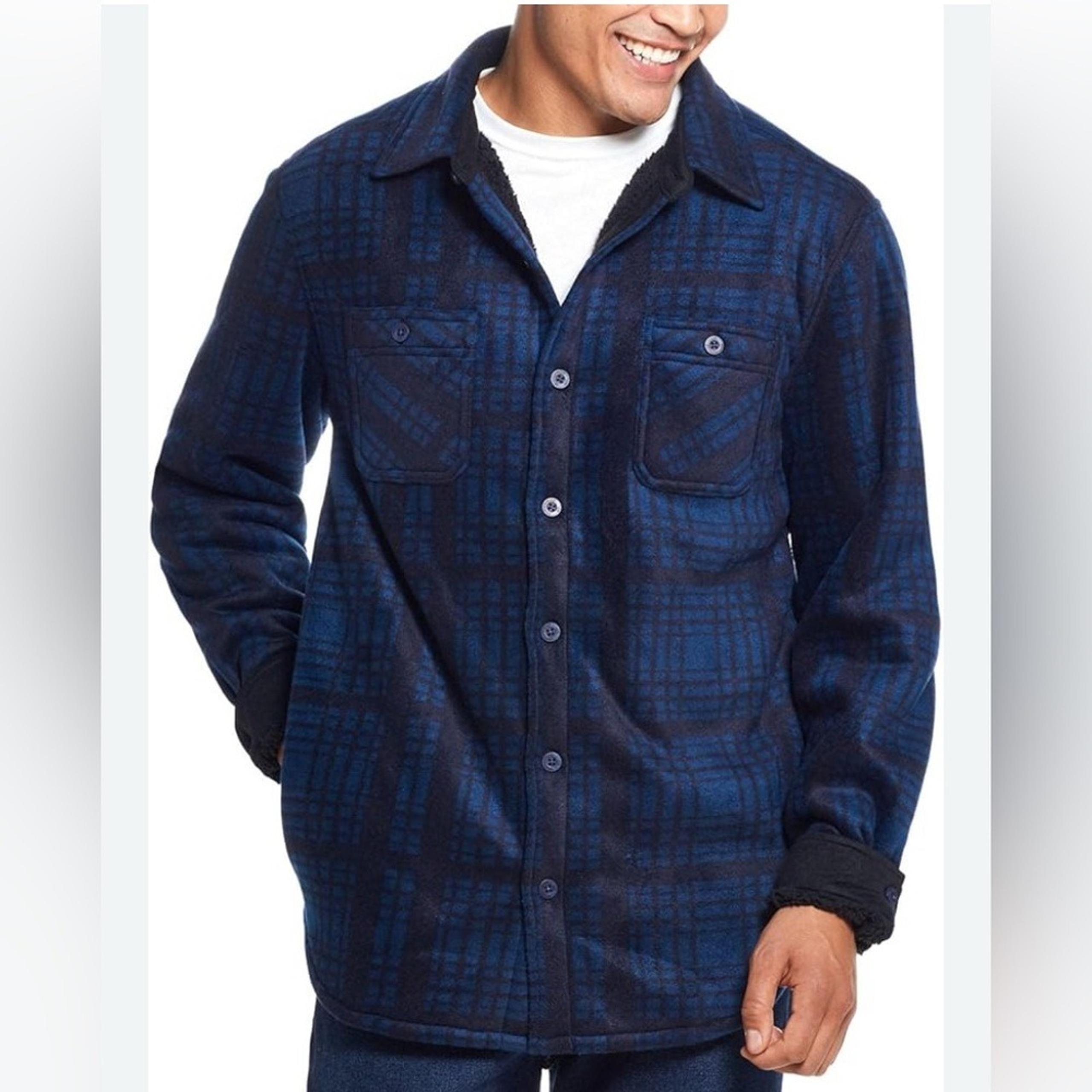 NWT Weatherproof Polar Fleece Plaid Sherpa Lined Button Up Shirt Jacket Shacket