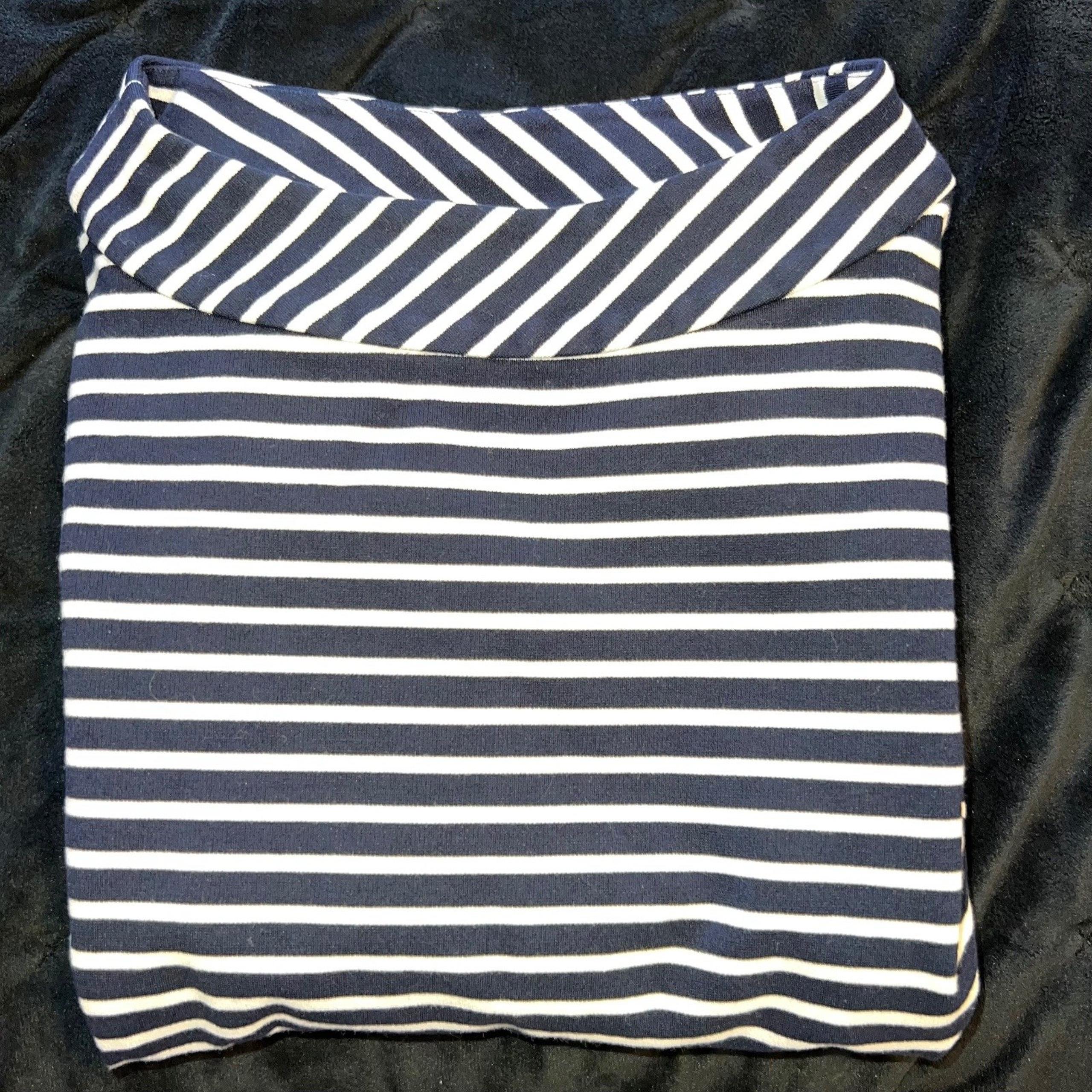 Kate Spade Striped Knit Top 3/4 Sleeve Ruffle Hem Funnel Neck Casual Tunic-XS