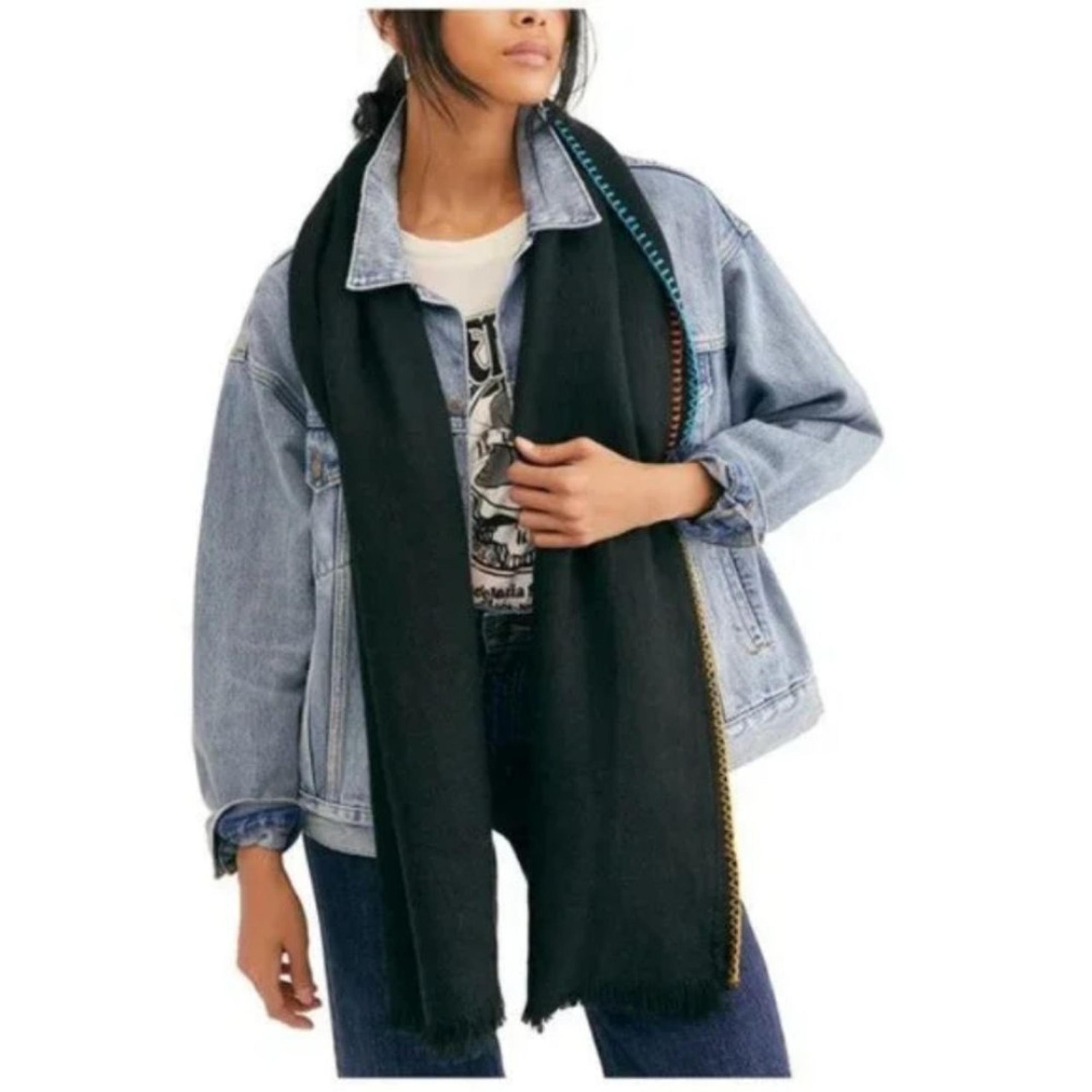 Free People Black Common Thread Blanket Scarf NWT