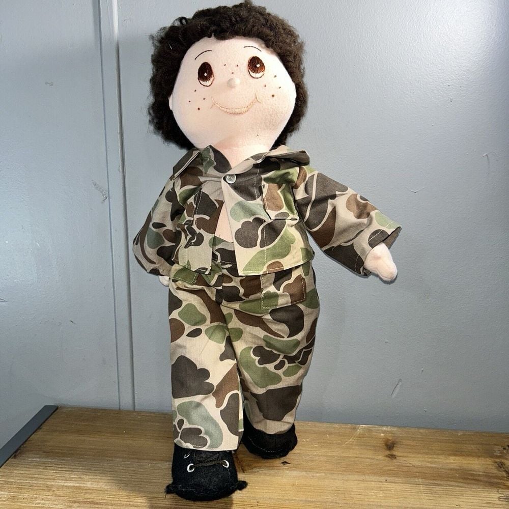 Vtg American Soldier My Hero Boy Curly Hair Jointed 20 Doll Military