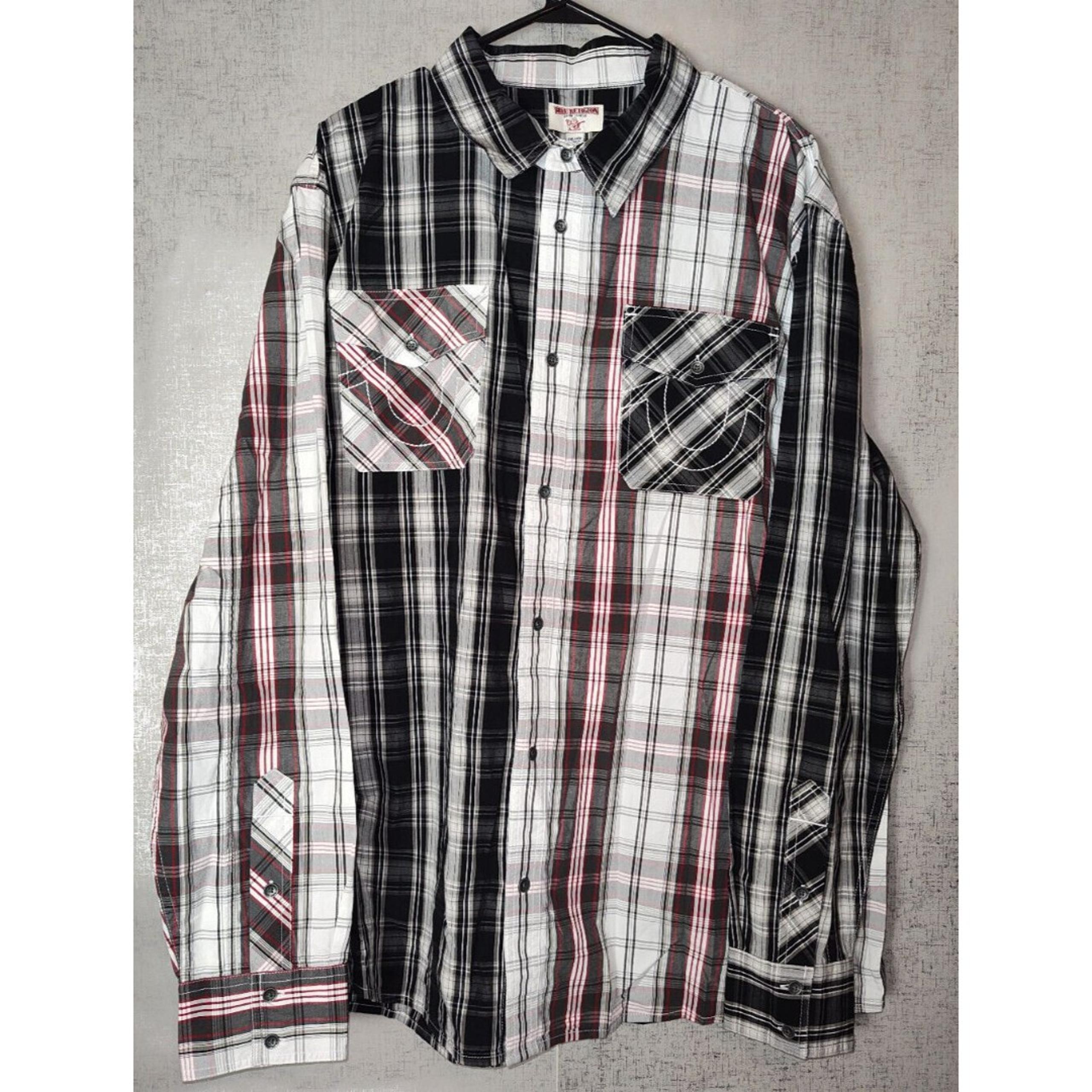 True Religion Men's Plaid Patch Work Button Up Shirt Sz 3XL