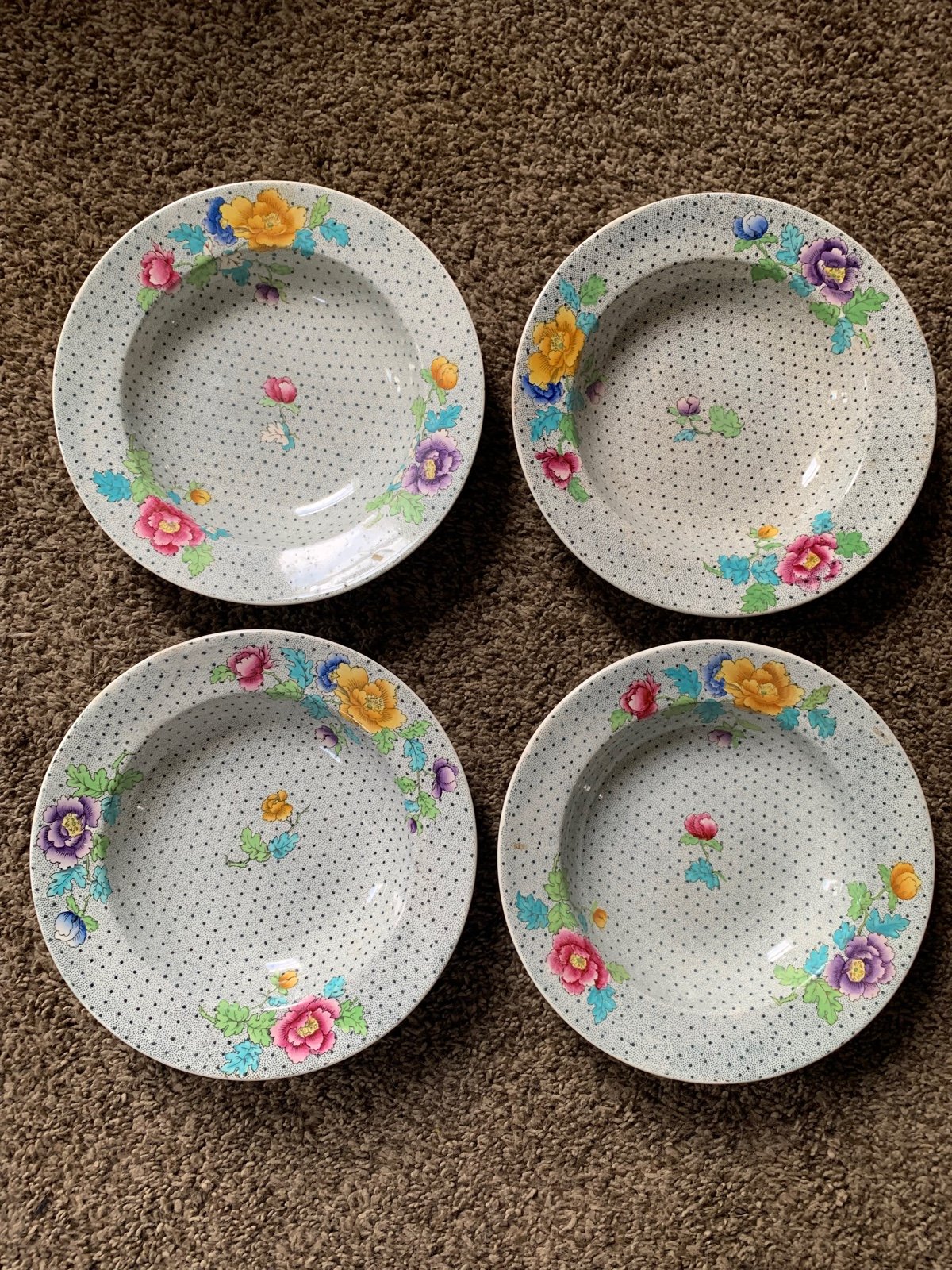 Vintage Cauldon Polka Dots Set of 4 Bowls
