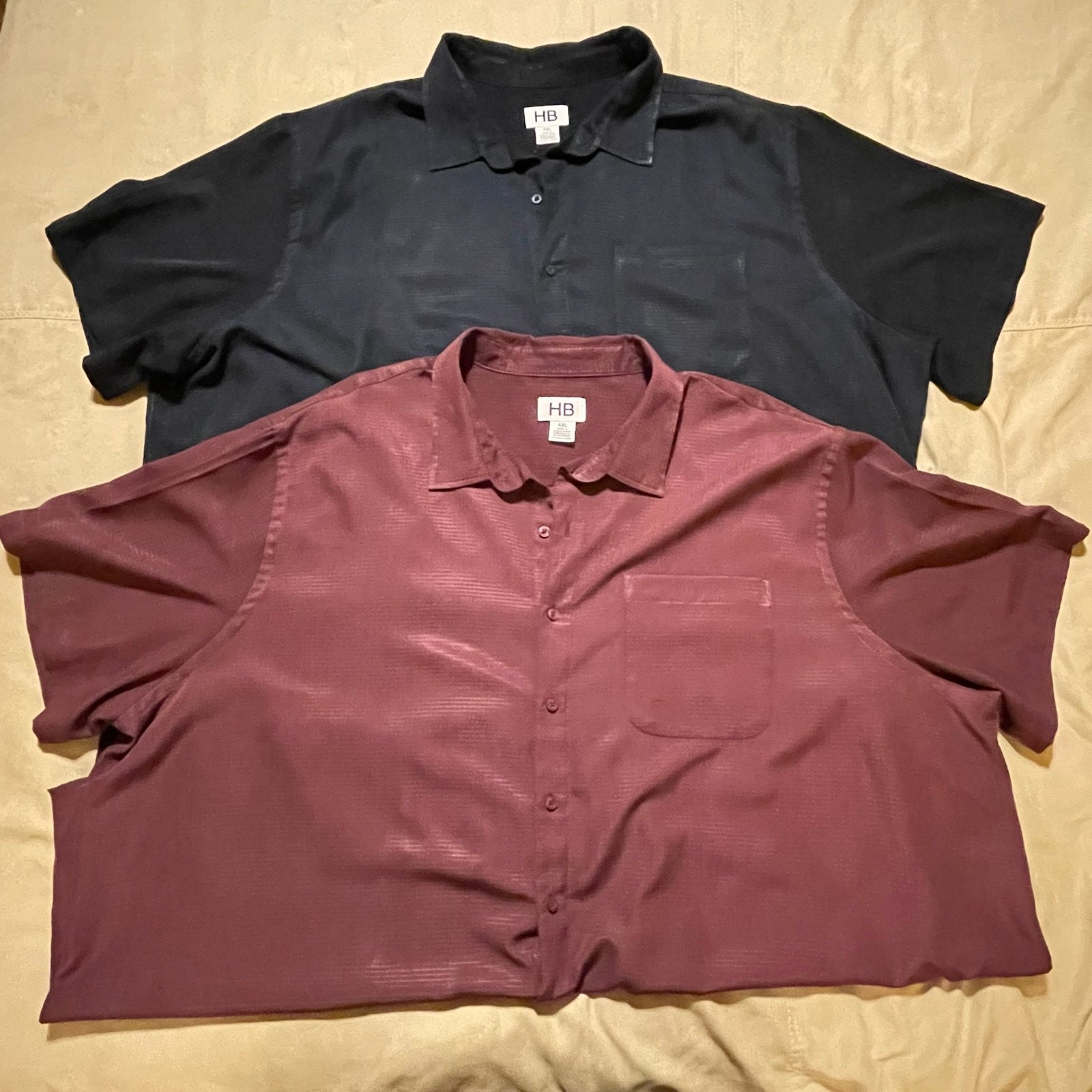 HB Men's Short Sleeve Button Down Shirts Lot of 2 Size 4XL Maroon & Black