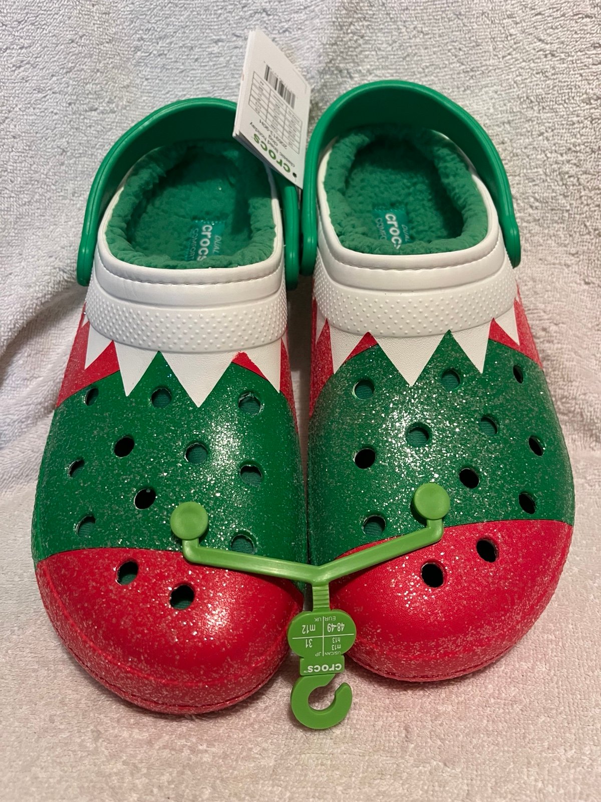 Crocs Classic Lined Holiday Christmas Elf Fur Lined Clogs Shoes Size M 13 NWT