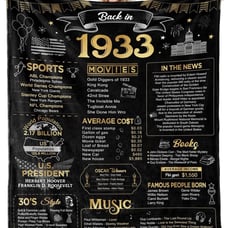 90th Birthday Gifts for Men Women Blanket 1933 90th Birthday