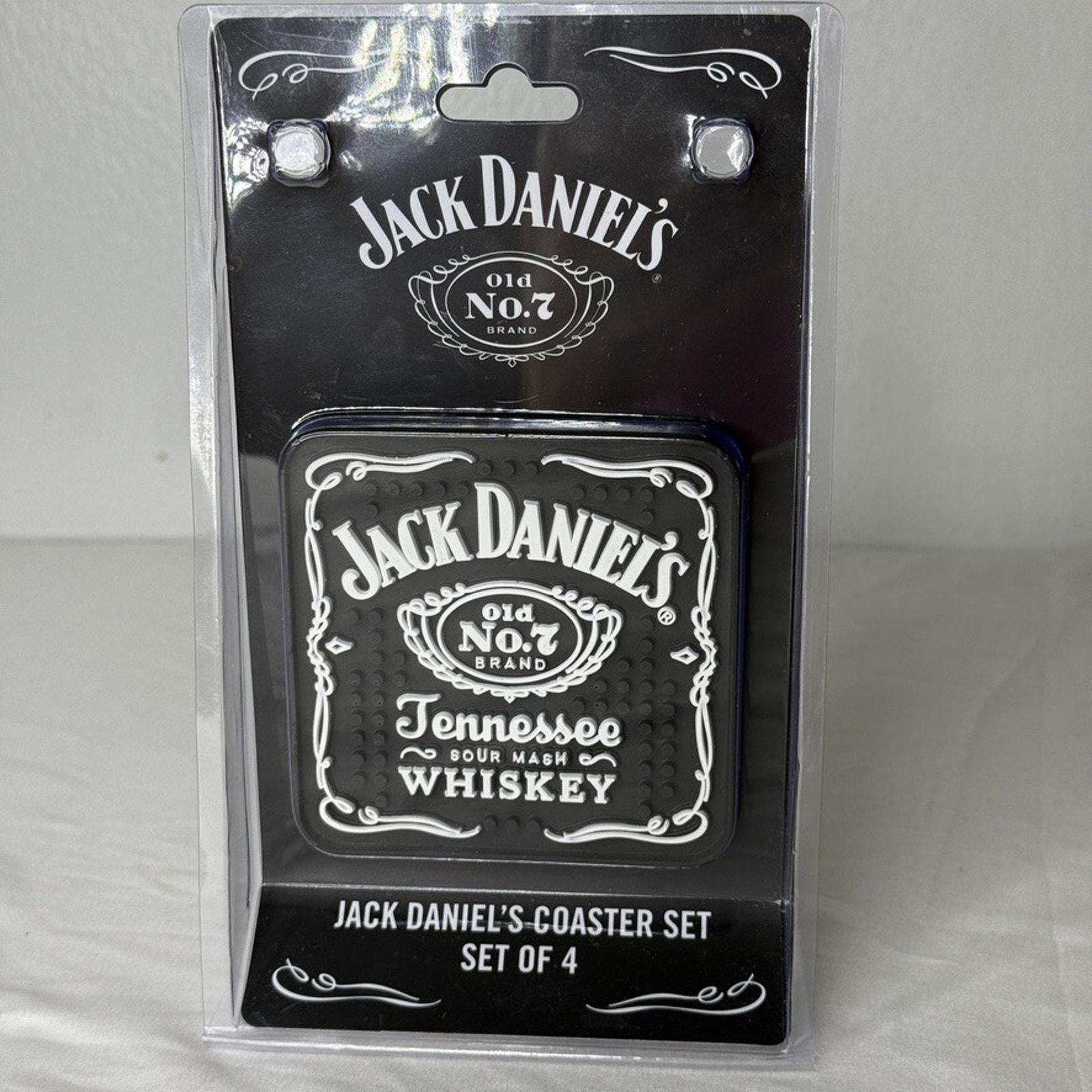 Jack Daniel’s Coaster Set of 4 Rubber Bar Drinkware Man Cave Decor NEW