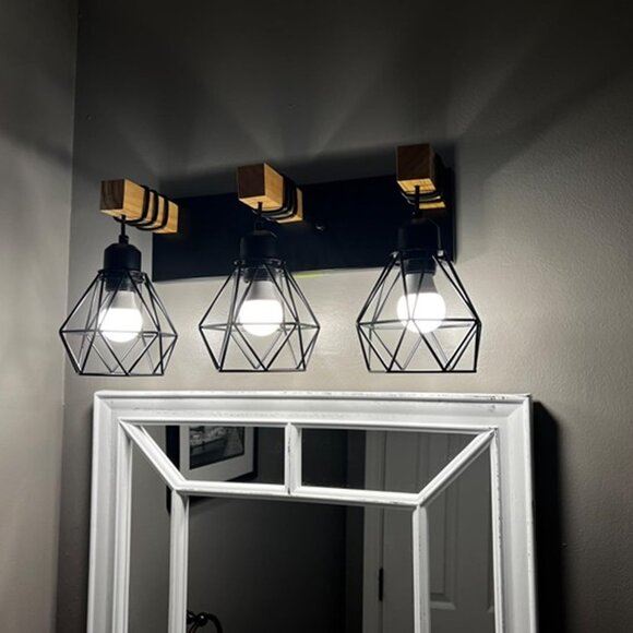 3-Light Farmhouse Vanity Light for Bathroom, Wood Bathroom Vanity Light.