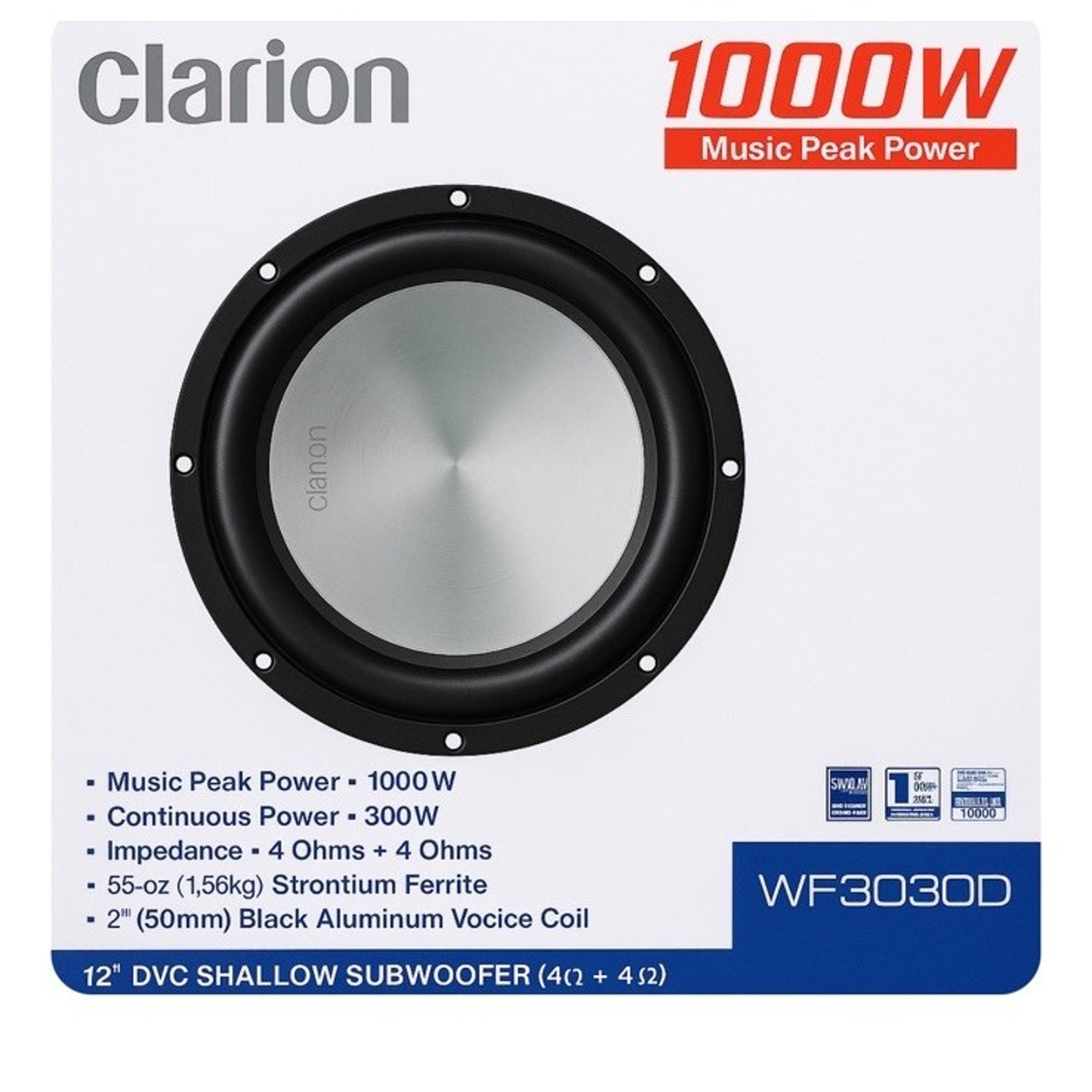 Clarion WF3030D 12" 1000W Shallow DVC Subwoofer Car Audio Bass Dual 4 Ohm New