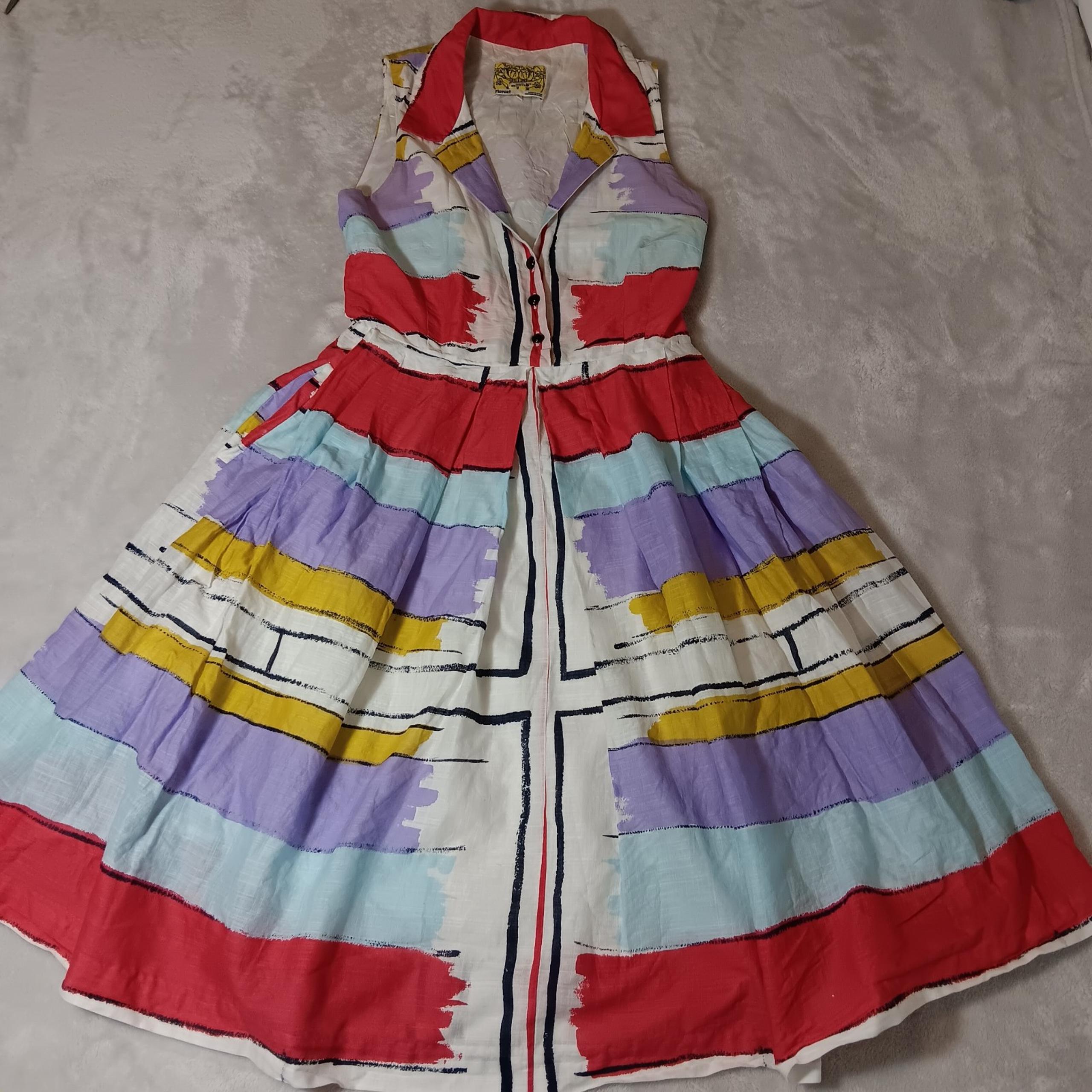 Anthropologie Floreat Multicolor Collared Fit And Flare Dress Size 4.