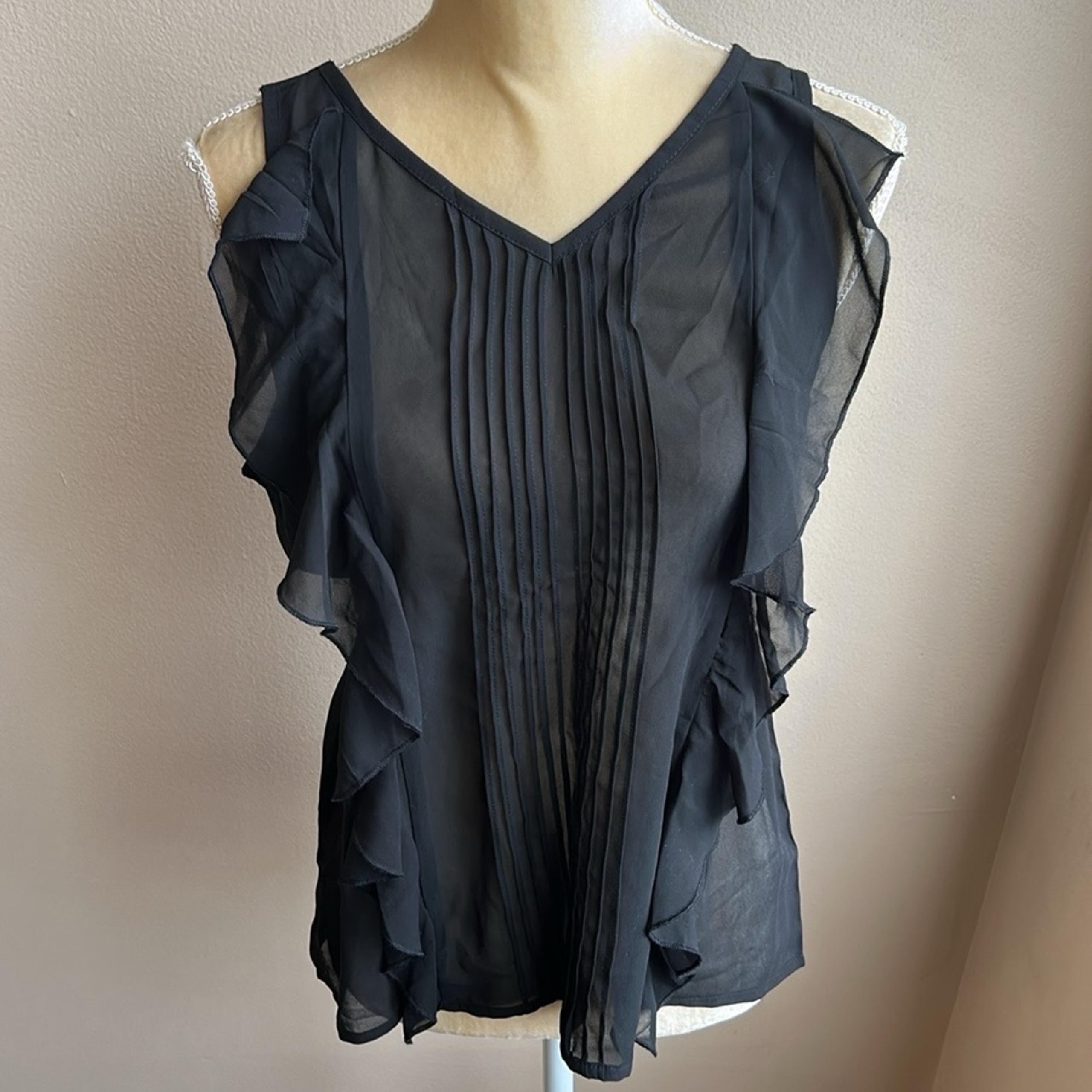 Isabella Rodriguez Womens Black Blouse Sleeveless Sz M Pintucks Ruffles ST1925