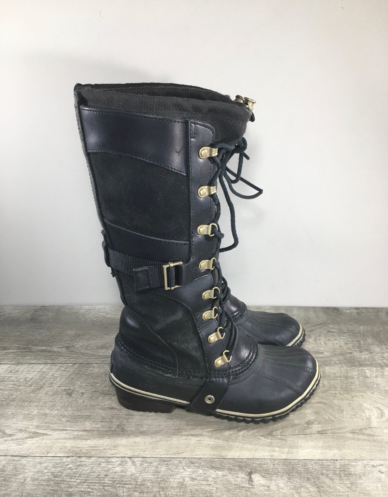 Sorel NL2033 Conquest Carly Women’s Waterproof Black Leather Boots Size 6.5