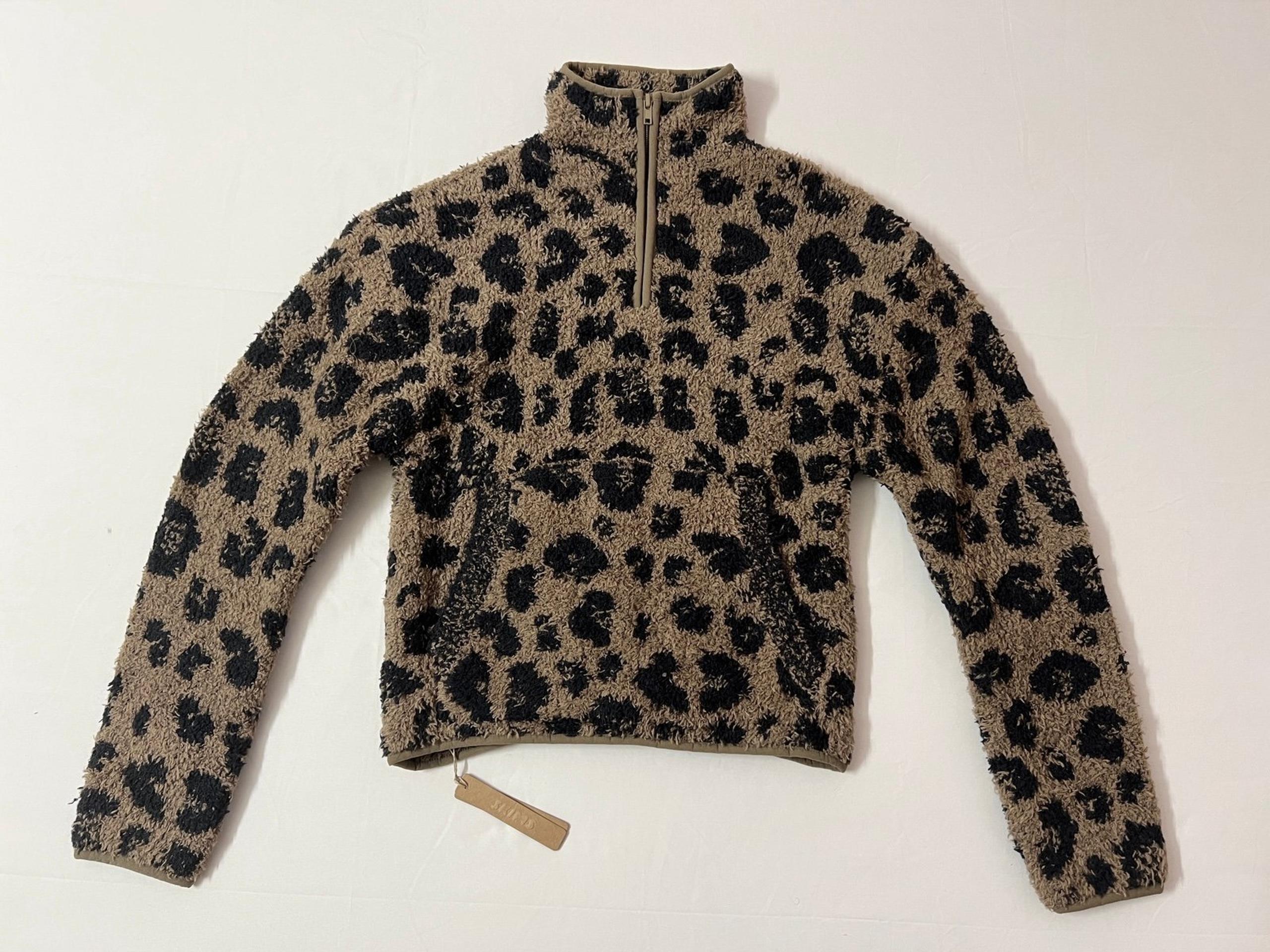 SKIMS Cozy Knit Leopard Half Zip Up Sweater Hoodie Jacket Brown Black Fur