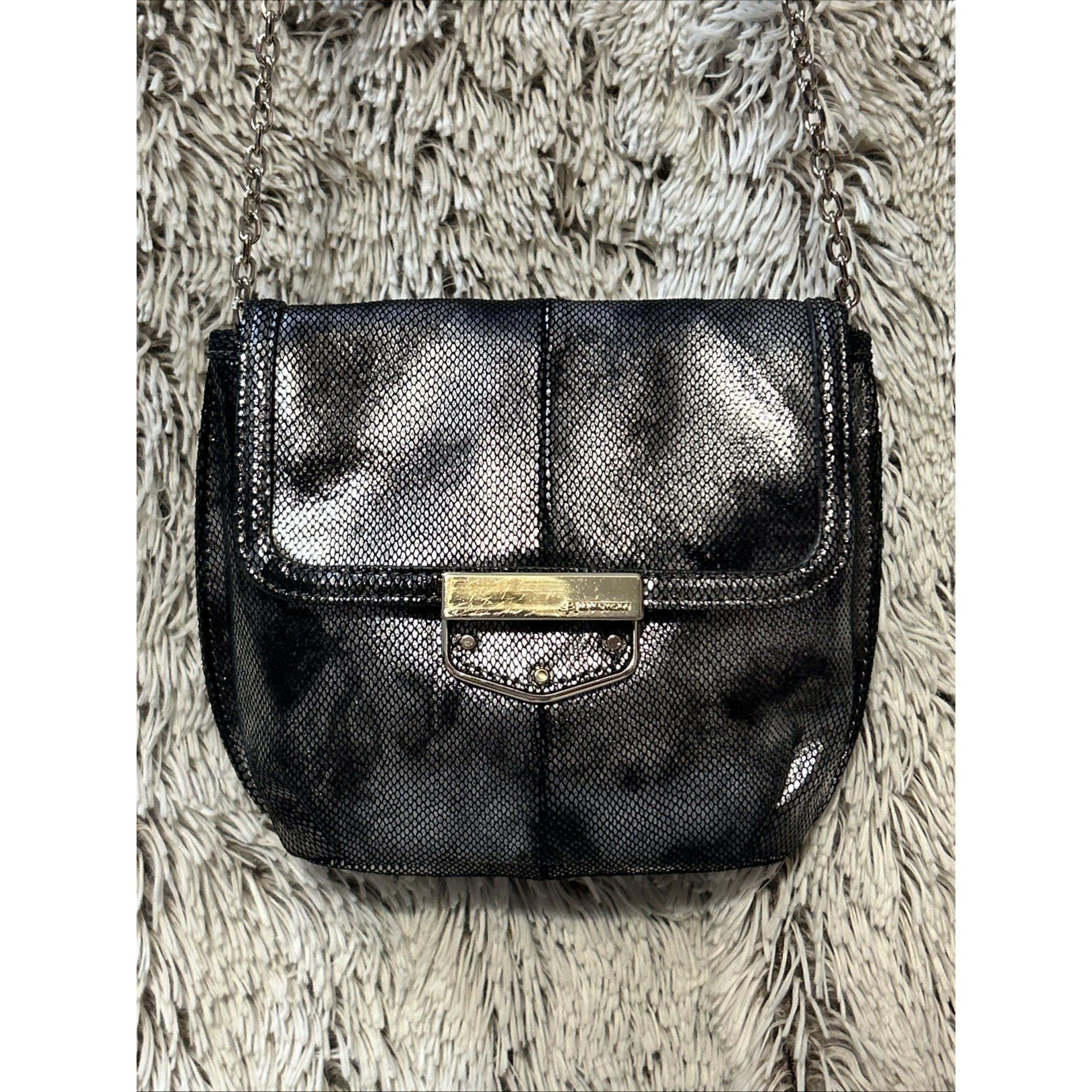 B. Makowsky Leather Crossbody Metallic Black Silver