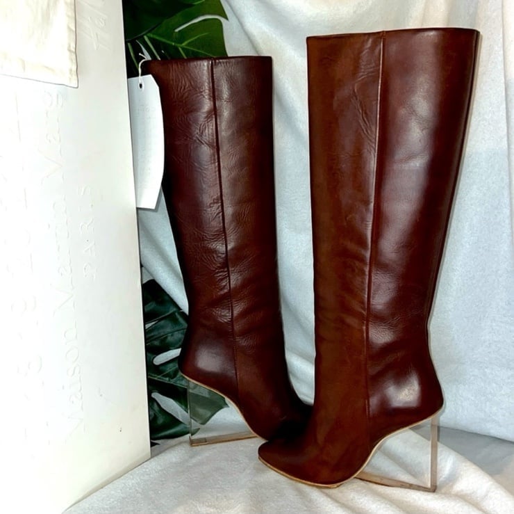 NIB Margiela Maison H&M plexiglass Wedge Boots Brown 38/US 7.5