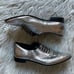 Michael Kors Collection Metallic Silver Leather Crackled Lace Up Loafers Sz 37.5