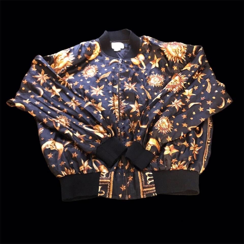 Retro all over print moon and stars bomber jacket