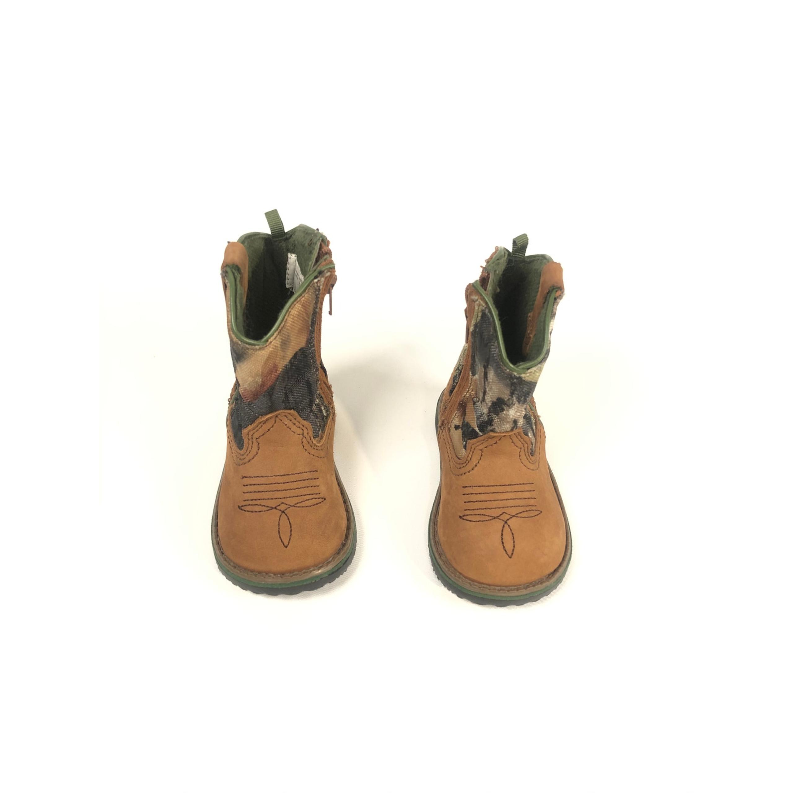 FADED GLORY LEATHER CAMO KIDS BOOTS SIZE 4