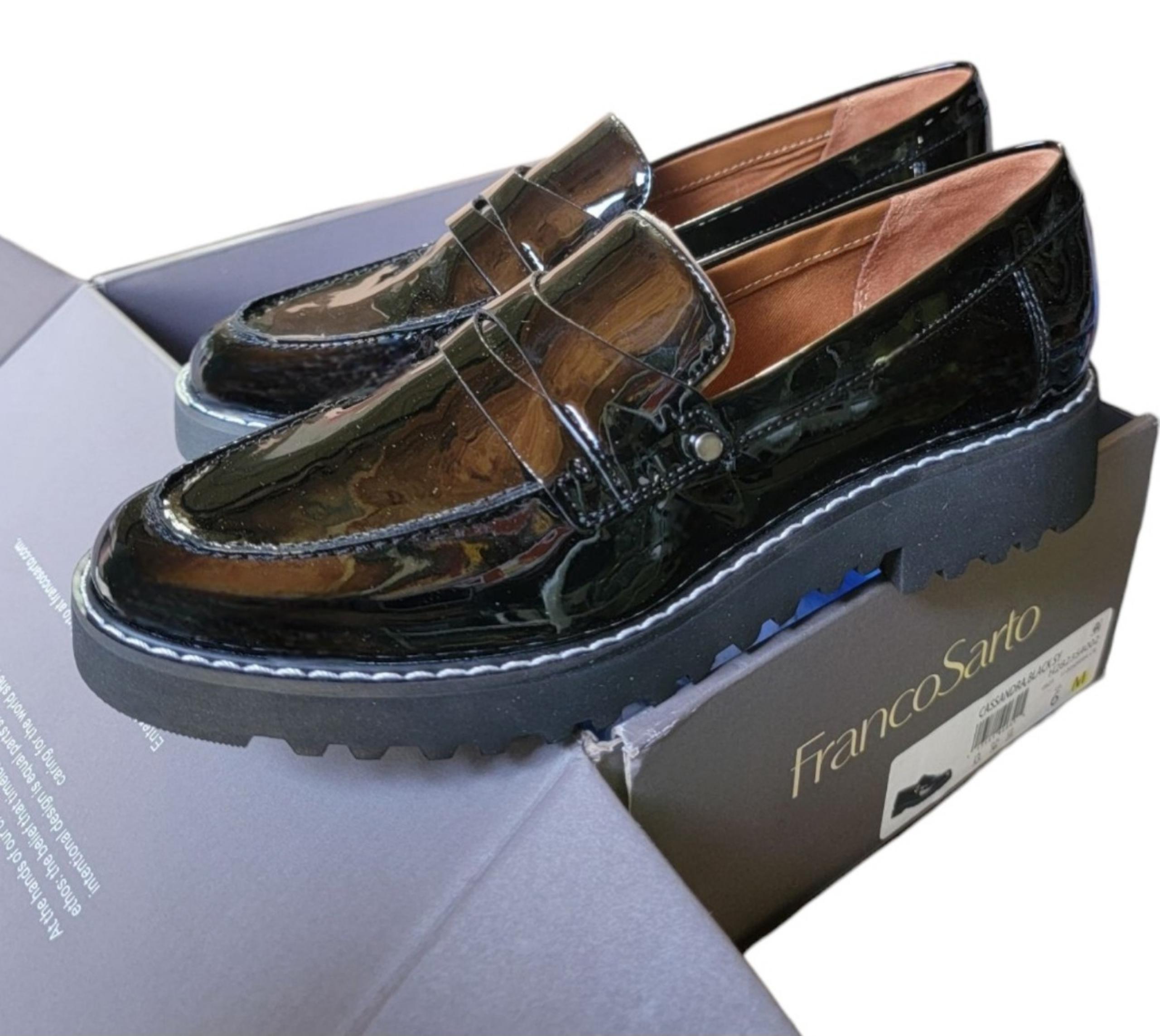 Franco Sarto Cassandra Penny Loafers Women's Size 6 Black Patent Leather Shoes