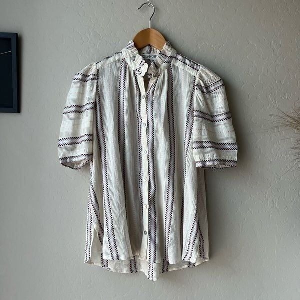 Alix of Bohemia Winnie Basket Weave Short Sleeve Shirt in Alabaster Size XS